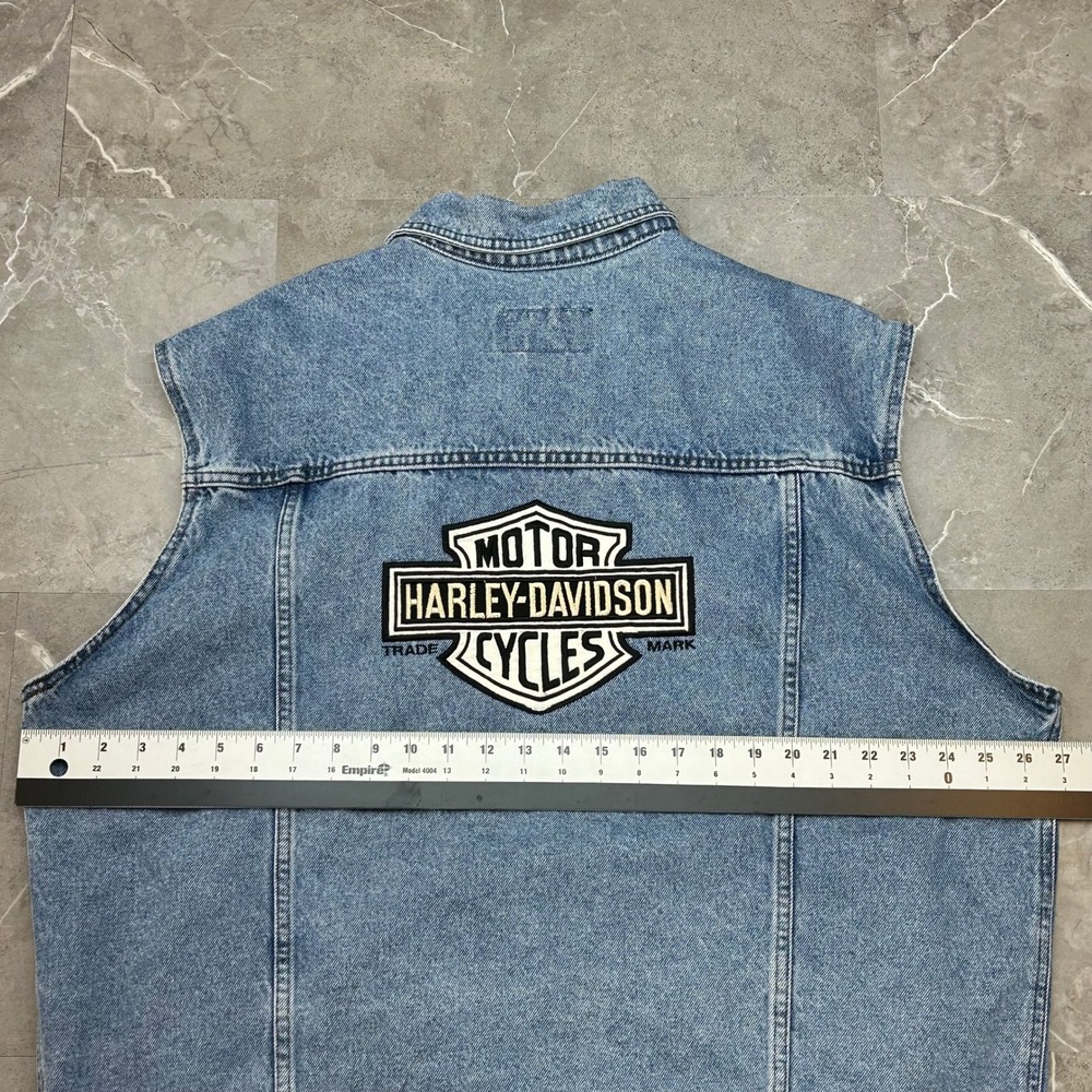 Vintage Harley Davidson Denim Vest Mens XL Embroidered Jean Biker Trucker Faded - Picture 8 of 12